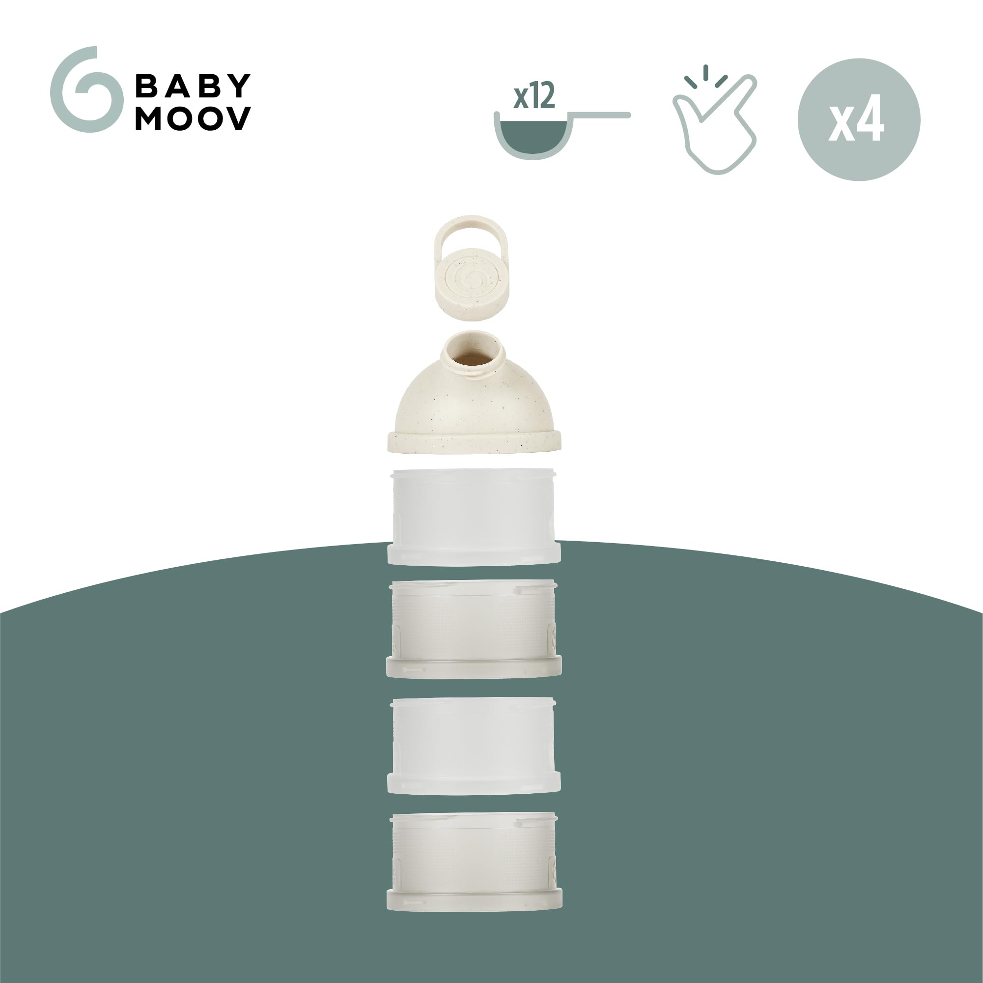 Babymoov Boites de Lait en Poudre Babydoses - Bec Verseur Ergonomique - 4 compartiments Empilables - Hermétiques - Fabriquées en France - Grande Contenance, Beige