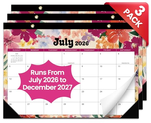 Image of 3 Pack of Desk Calendar 2026-2027, 18-Month Calendar Runs from July 2026 to December 2027, Large 17 inch x 12 inch Monthly Desktop & Wall Calendar for Home & Office - Vivid Bloom