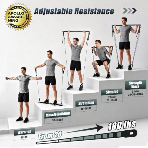 Image of Upgraded Pilates Bar Kit with Resistance Bands Natural Latex for Women & Men, Heavy-Duty Stainless Steel Multifunctional Yoga Pilates Stick for Home Gym Exercise Fitness Equipment Full-Body Workouts