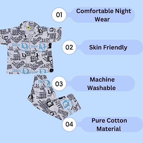 Image of A Little Swag Cotton Printed Night Dress Soft Night Suit Sleepwear Nightwear Set Unisex Kids Wear