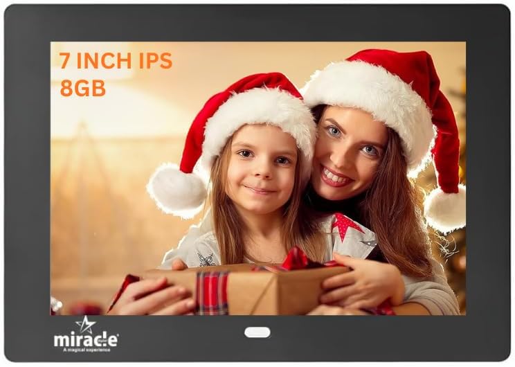 Miracle Digital 7''(17.78) IPS Digital Photo Frame High-Def Screen Built in 8GB Memory 2GB RAM 180°Wide Angle Viewing Video Audio Support SD USB Disk Card Remote Photos SlideShow