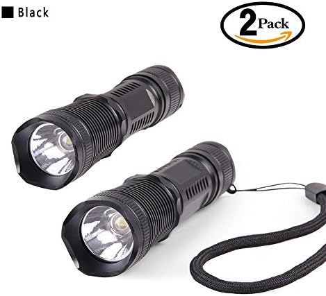 Mini LED Flashlight With Lanyard,3 Mode Aluminium Alloy Black torch,for Camping, Hiking, Hunting, Backpacking, Fishing,2 Pack