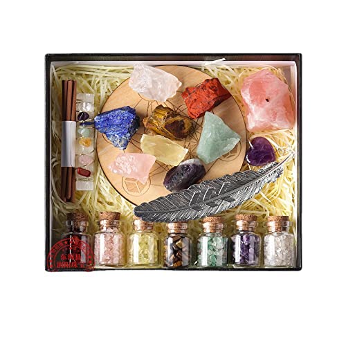EnMart Healing Crystals Set, Juego de Chakra Stones Curativos, Amatista, Cuarzo Rosa, Aromaterapia, 7 Mini Botellas de Piedra Curativa, para Meditación, Reiki, Terapia de Cristal Equilibro de energía