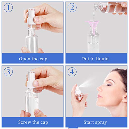 E-Accexpert 24 Pcs Spray Bottles 2Oz / 55Ml Clear Empty Mini Mister Spray Bottles Refillable Container Pocket Size Sprayer Set Essential Oils Travel Cleaning Solution Makeup Bottles With 2Pcs Funnels 32Pcs Labels #TOP4