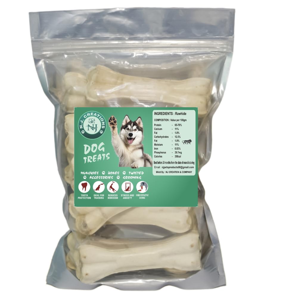 N.J Creations Rawhide Pressed Bones| Chicken Flavour Dog Chew 4 Inch Calcium Bone for Dogs| Small, Young Dogs of All Breeds| Healthy Treats for Dogs to Chew (4Inch- 1KG) (B09JCFL7XQ) Amazon Price History, Amazon Price Tracker