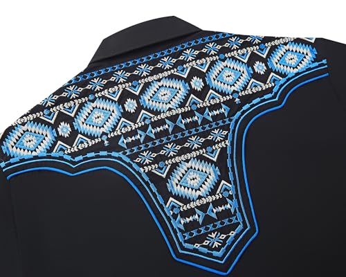 SALVAJE OESTE Men's Long Sleeve Aztec Embroidery Western Cowboy Shirt Snap Button Down Embroidered Shirt3