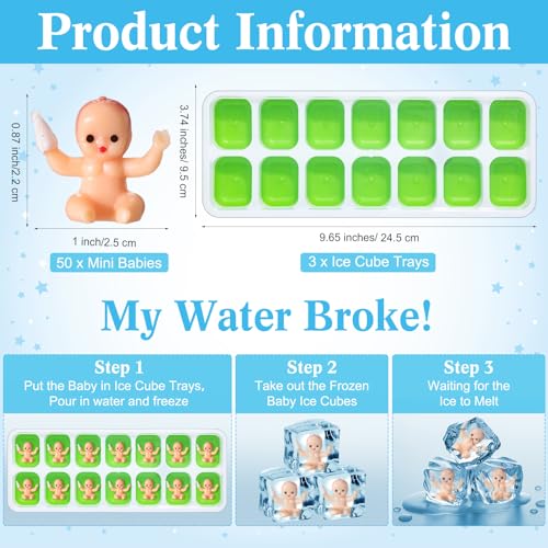 Roowest 54 Pcs My Water Broke Baby Shower Game with 50 Tiny Plastic Small Mini Ice Baby 3 Ice Cube Trays 1 Display Board Gender Reveal Wooden Sign Gift for Guest Party Decoration(Woodland Animal) by Roowest - Used condition - Image 3