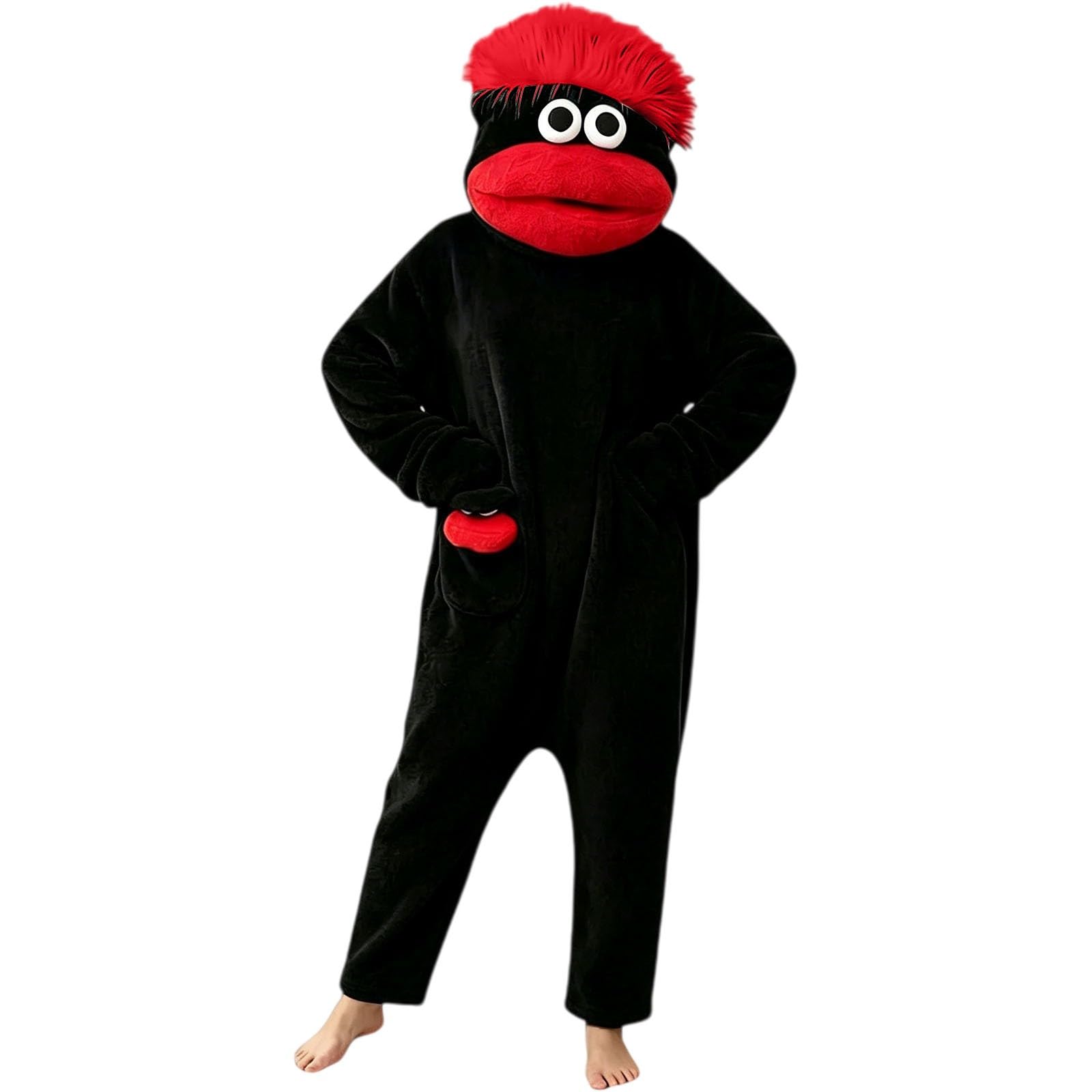 Funny Silly Onesie Kids Halloween Costume Hooded Jumpsuit Big Mouth Monster Funny Silly Onesie Kids Halloween Costume Hooded Jumpsuit Big Mouth Monster (A-8-Black, 10-13 Years) — image 1