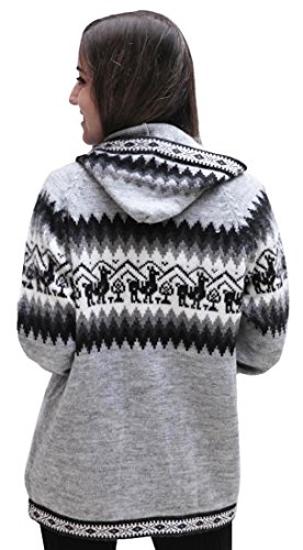 Little Llamas Hooded Alpaca Wool Knitted Jacket Hoodie Sweater (US, Alpha, Medium, Regular, Regular, Silver Gray) - Thumbnail 2