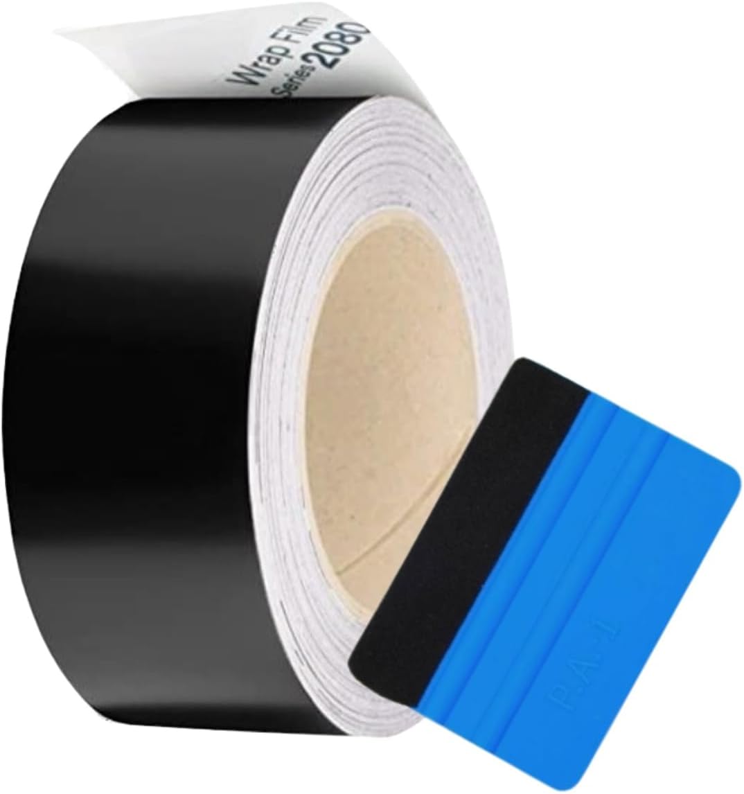 Satin Black Vinyl Wrap 2 Inches X 25FT Roll, Chrome Delete Vinyl Wrap for Automotive Exterior Trim, Chrome Delete Tape Vehicle Blackout Detailing and Car Accessories Professional Grade