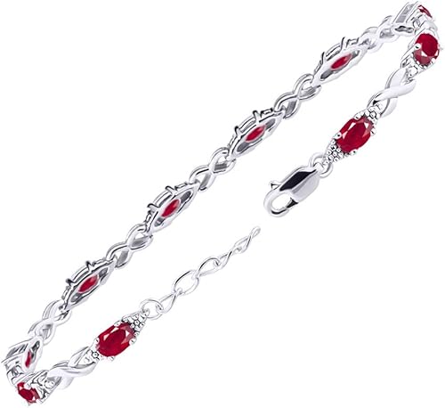 Miniatura 3 de Impresionante juego de pulseras de tenis XOXO de Ruby & Diamond Hugs & Kisses en plata de ley, ajustable para adaptarse a muñecas de 7 a 8 pulgadas