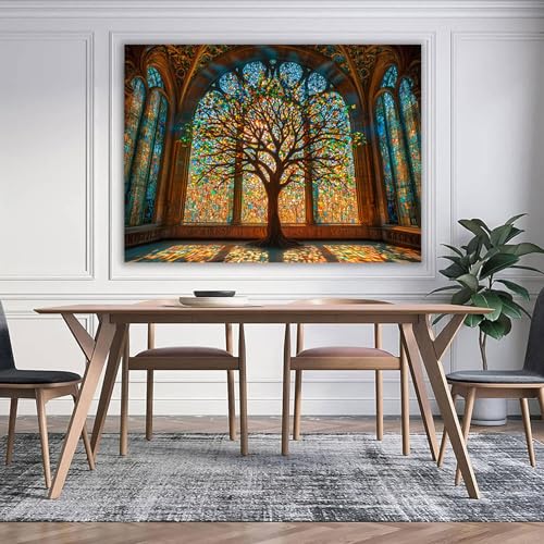Arbre de vie impression sur toile multicolore CUDAOO 70x100cm encadrée