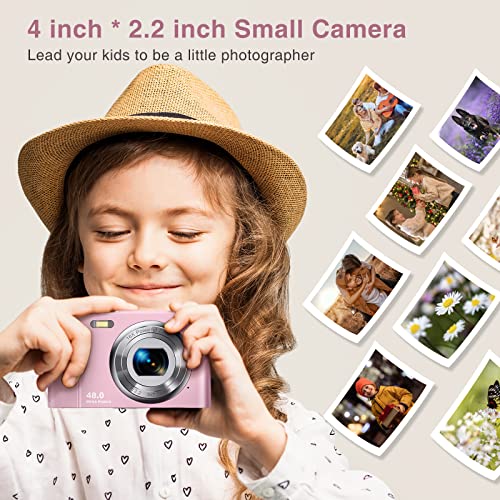Digital Camera Auto Focus Point And Shoot Camera, Fhd 1080P 48Mp Kids Camera With 32Gb Memory Card,16X Zoom Vlogging Camera Small Digital Cameras For Kids Teenagers Students, Pink #TOP5