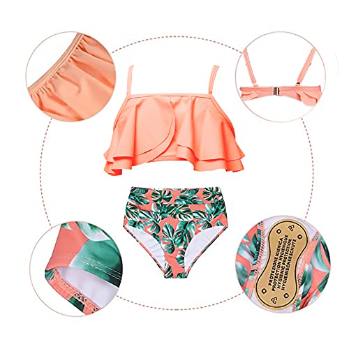 Image of Stylish Girls' Sport Suspenders Bikini Swimsuit - 2-Piece Halter Top Swimwear for Kids - Perfect for Diving, Surfing - Vibrant Orange Color