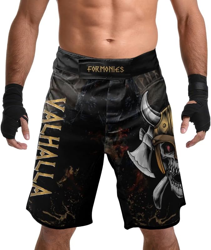 Viking Men's Fight Short MMA BJJ Training No Gi Grappling Shorts Trunks Fight Wear with Drawstring