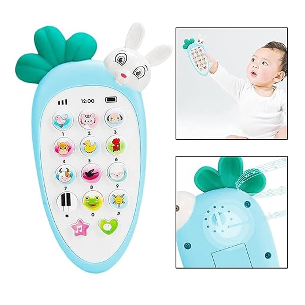 PARTEET Cute Carrot Shaped Pretend Play Musical Cell Phone Toy for Kids Toddlers with Music, Ringtones, Lights - Birthday Party Favors and Gifts for Girls (Battery Not Included) (Blue) - Image 4 thumbnail
