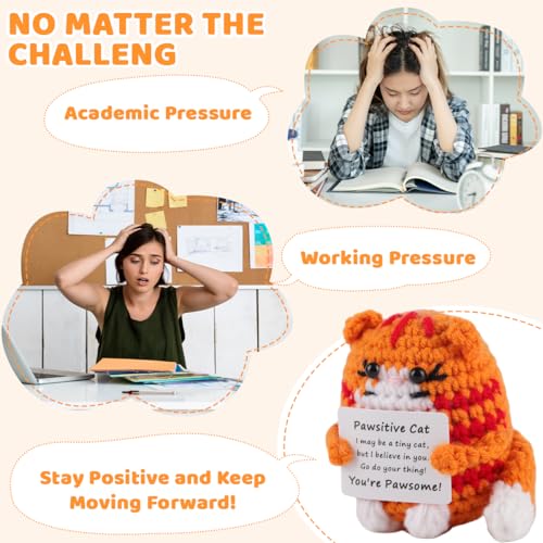 Image of Zibuyu Crochet Toys, Orange Cat Soft Toy with Positive Message Cards, Uplifting Inspirational Gift for Office, Classroom, Home Decor, Thoughtful Encouragement Ornament for Daily Motivation