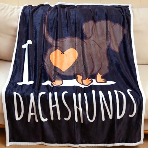 Famitile Dachshund Blanket, I Love Dachshunds Soft Flannel Throw Cozy Wiener Dog Blankets Animal Stuffed Gifts for Women Dog Lovers (Dachshund 4, 47
