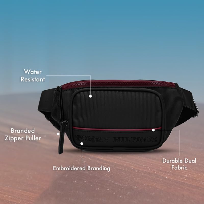 Image of Tommy Hilfiger Unisex Travel Fanny Pack BRIKK - Black | Waist Bag with Vislon Zipper | Mobile Pouch | Waist Pouch with Adjustable Strap | Stylish and Trendy Bag for Travel and Daily Use