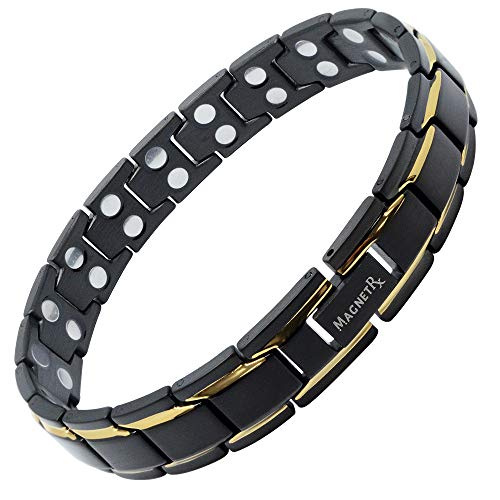 MagnetRXÂ® Ultra Strength Magnetic Therapy Bracelet - Arthritis Pain Relief & Carpal Tunnel - Adjustable Length Magnetic Bracelets for Men (Black & Gold)