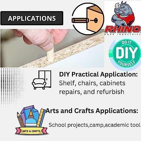 Miniatura 4 de Paquete de 500 pasadores de madera de 14 pulgadas x 1 pulgada, secado al horno, estriados y biselados, hechos de madera dura