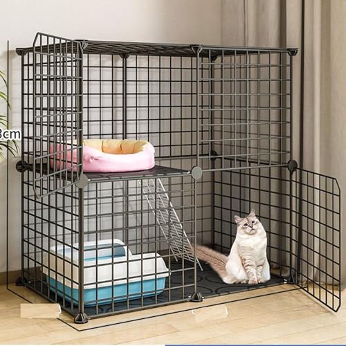 FDSDEFEN Gaiola para gatos de 2 níveis (preto) para ambientes internos, cercadinho para gatos faça v