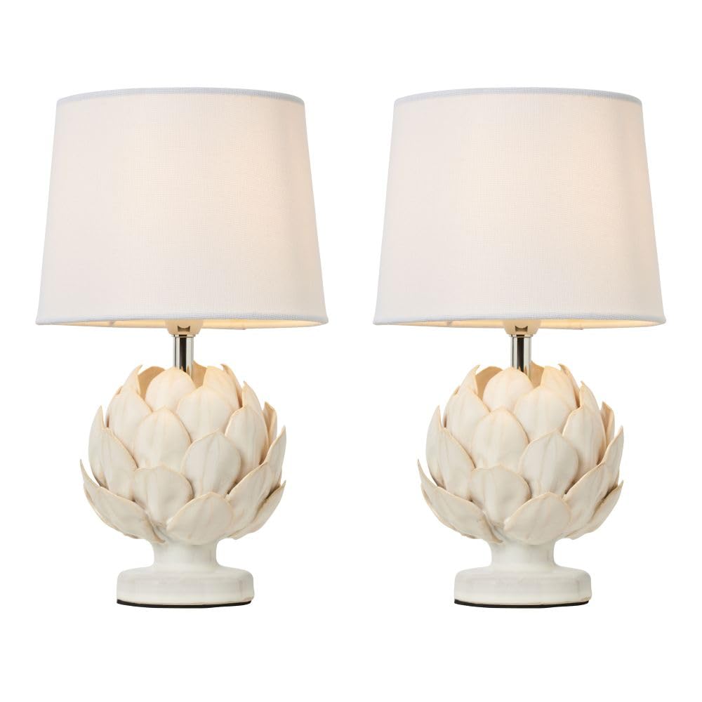 LITECRAFT Pair of Anika Artichoke Ceramic Table Lamps - (Oatmeal)