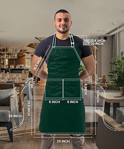 Utopia Kitchen Adjustable Bib Apron (10-Pack) Water Oil Resistant Chef Cooking Kitchen Mens Womens Waitress Server Work Aprons With Pockets (Green) #TOP1