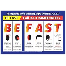 ZOCO BE FAST Stroke Warning Signs Poster Laminated 12x18 First Aid Safety Sign for Workplace School Clinic Stroke Symptoms Chart Made in USA