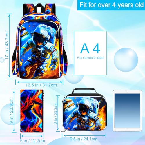 Image of 17 inch Space Backpack, Boys Kids Bookbag with Lunch Box, 3Pcs School Astronaut Backpacks for Elementary Preschool Kindergarten (Fire Red)