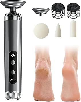 Electric Foot Callus Remover Rechargeable,50-Pack Sandpaper Discs,Foot Care Scrubber File with Adjustable Speed,Pedicure Tools for Cracked Heels Grey