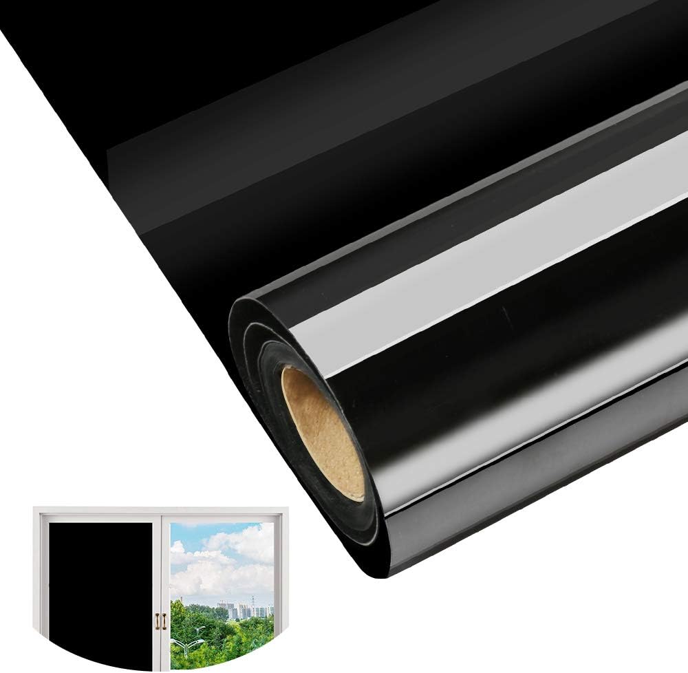Static Cling Blackout Window Film,Light Blocking Film for Day Sleep and Privacy Protection,Anti UV Room Darkening Film,Removable Black Privacy Window Tint Film(35.4in X 6.5FT) YIJU