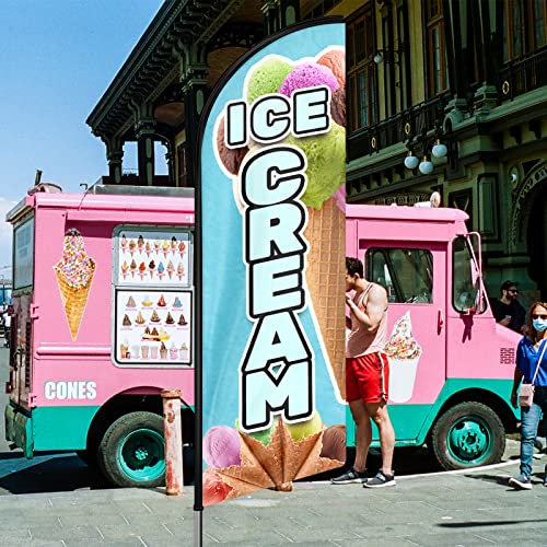 Qsum Ice Cream Flag, 11Ft Windless Feather Flag With Aluminum Alloy Flagpole/Stainless Steel Ground Stake/Portable Bag, Ice Cream Signs For Business Advertising #TOP6