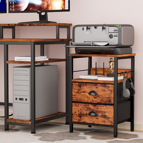 Furologee 61" Computer Desk and Nightstands Set 2, Desk with Outlets and Drawers, End Table with Hooks and Shelves, Writing Study Desk for Home Office/Bedroom
