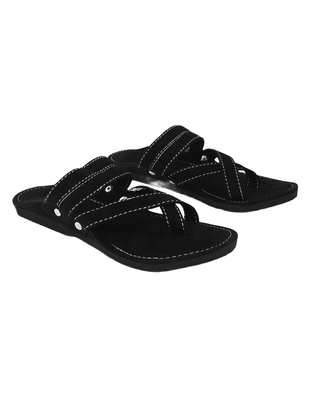 Anjaneya Creations Men's Strappy Sandals Black Contrast Stitching Criss-Cross Design Casual Slip-On Footwear-picture-25