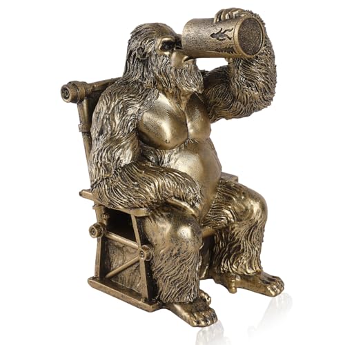 Image of Bigfoot Statue Lazy Sasquatch Drinking Beer Whimsical Home Decor | Hand-Painted Desk Decor for Yard Patio Office Cabin | Bigfoot Sasquatch Gifts for Men Cryptid Enthusiasts