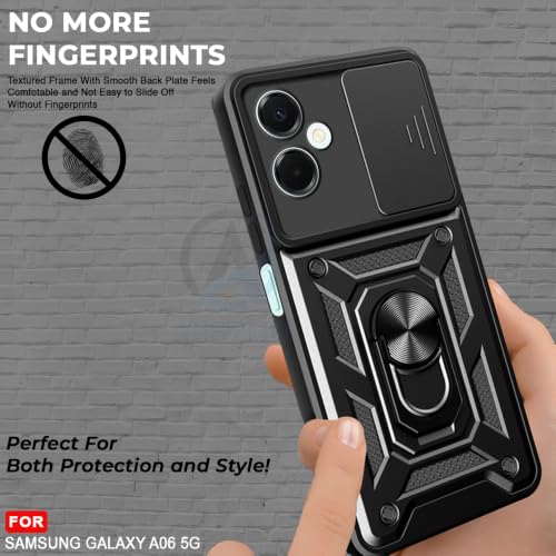 Image of AESTMO Tough Armor Samsung Galaxy A06 5G Bumper Back Case Cover | Ring Holder & Sliding Camera Shield Cover | 360 Degree Protection Back Case Cover for Samsung Galaxy A06 5G (Black)
