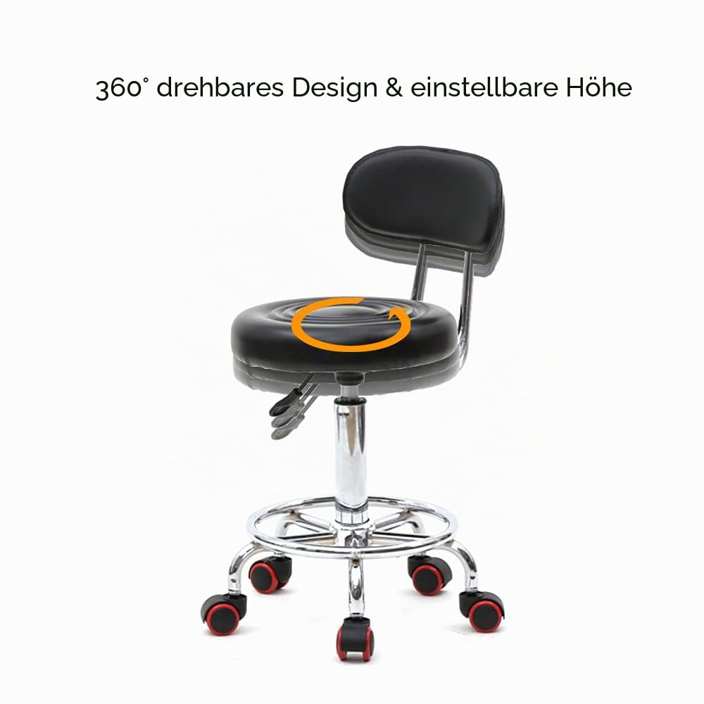 Alightup Bürohocker mit Rollen, professioneller Drehstuhl mit Rückenlehne, 360-Grad-drehbar und höhenverstellbar – für Massagesalon, Küche, Büro, Klinik, Pub, Näharbeiten, Malerarbeiten, Klavierspiel