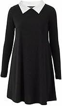 HUBIBUBI Ladies Long Sleeve Peter Pan Collar Flared Festive Halloween Swing Dress Top Ladies Pater Pan Collar Swing Party Dress Plus Size UK 8 to 26