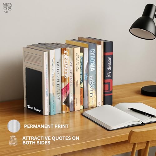 Image of 2 Heavy Duty Metal Bookends for Books | File, CD, Book Holder, & Durable Book Stand for Home, Office, School & Study Table Heavy Duty bookends (Set of 2) (Customised Your Name)