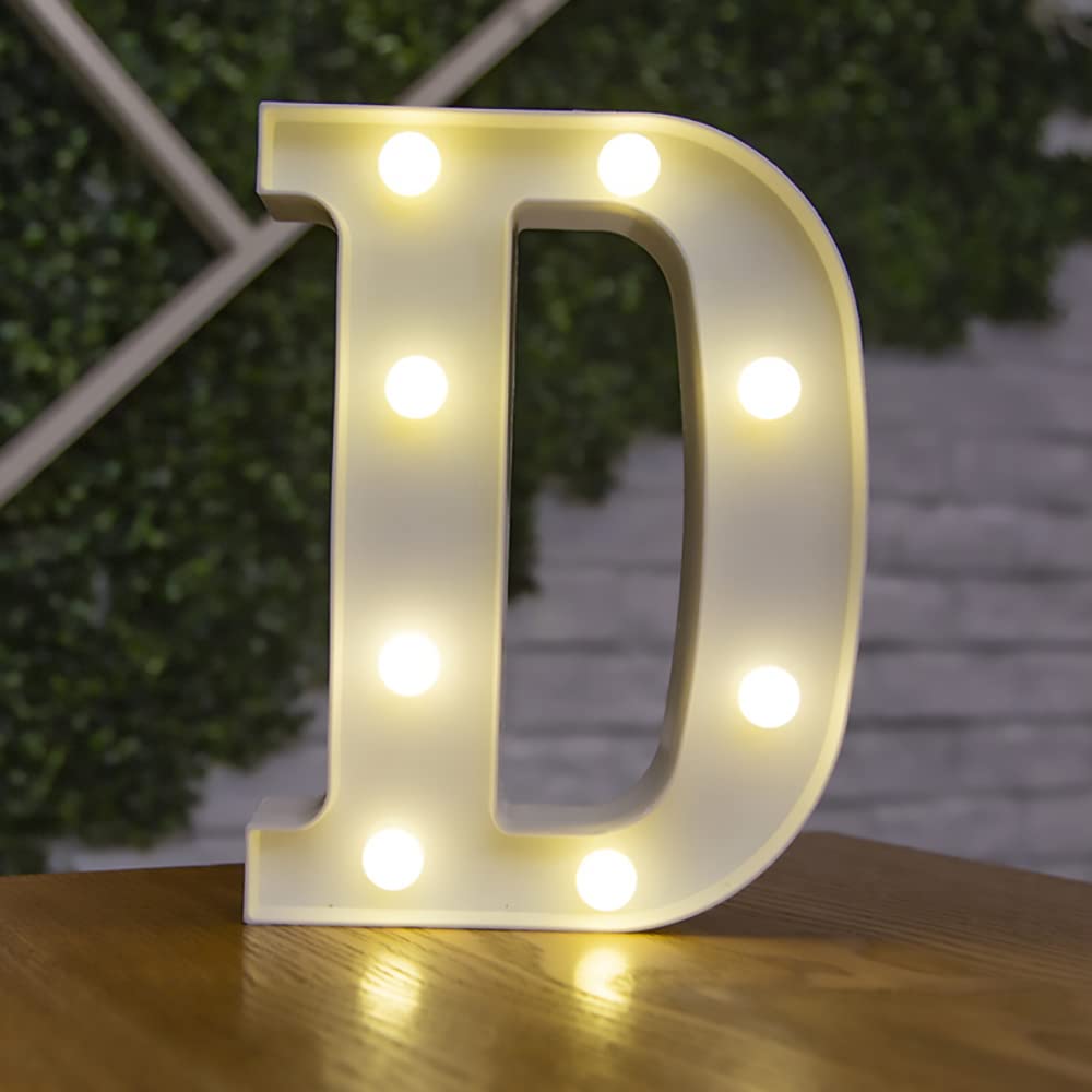 Letter Lights LED Symbol Shape, Alphabet Plastic Marquee Table Lamps, Lighting up Words, Birthday Wedding Party Everyday Home Wall Hanging Decor-D