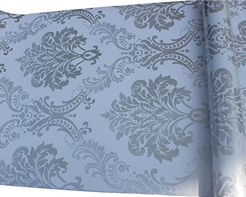 Upgrade Thickening White Silver Damask Wallpaper Peel And Stick Wall Paper Decorative Self Adhesive Shelf Drawer Liner Roll 17.7 Inch X 32.8 Ft #TOP1