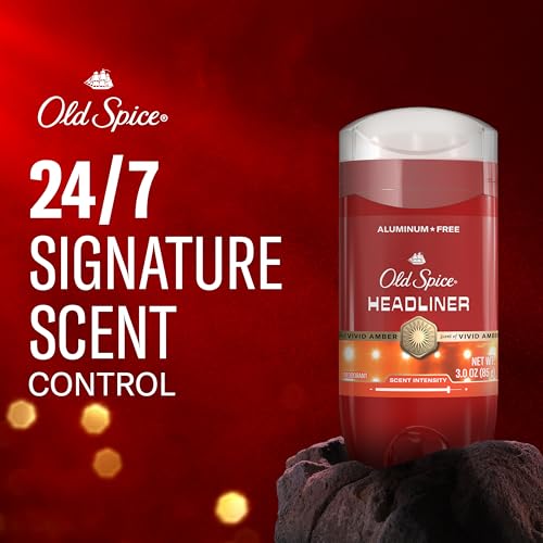 Image of Old Spice Aluminum Free Deodorant for Men, 24 /7 Odor Protection, 24 /7 Signature Scent & Lasting Freshness, Goes on Clean, Headliner with Black Currant, Leather, & Amber Scent, 3.0 oz