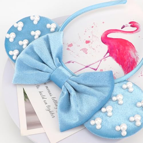 Image of DRESHOW Mouse Ears Headbands for Women Pearl Hairbands Bow Head bands Velvet Head band Christmas Cosplay Costume Princess Party Decorations Halloween & Disney Trip