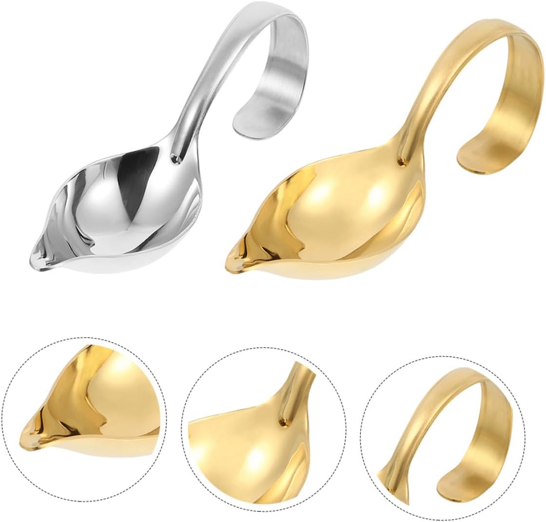 2Pcs Stainless Steel Seasoning Spoons Food-grade Sauce Drizzle Ladles for Home Kitchen and Hotel Use Curved Handle Design for Precise Pouring and Serving