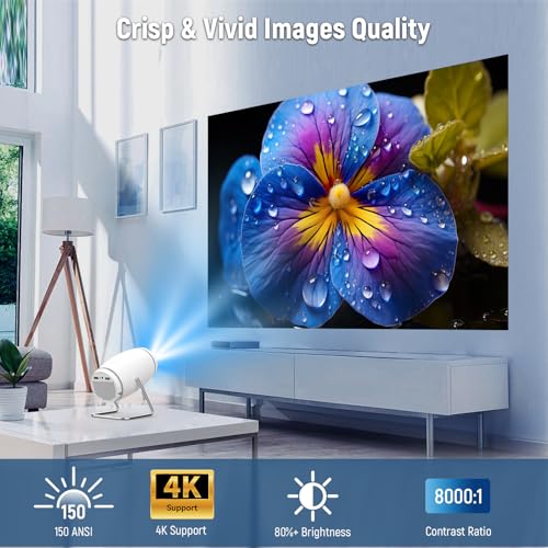 Mini Projector, 4K Support Portable Projector with WiFi 6 and Bluetooth, Auto Keystone 130'' Screen 180° Rotatable Smart Cinema Projector for Home Bedroom Outdoor - Image 4