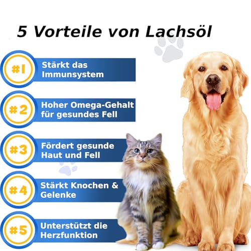 SteriMedo Lachsöl für Hunde & Katzen 250 ml, Omega 3-6 Fischöl aus Wildlachs, Unterstützt Fell, Haut, Gelenke, Hochdosierter Futterzusatz, Geeignet für alle Rassen