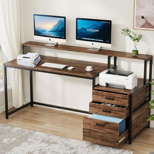 Consejos para Comprar Escritorios de Madera favoritos de las personas. 48 KINTOP Escritorio Oficina con 3 Cajones, Soporte para 3 Monitores, Estructura de Madera Resistente, 160 Lar. x 50 ANC. ×90 Alt. CM, Escritorio para computadora Multiusos para...