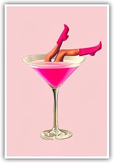 Vintage Dirty Martini Cocktail Poster Wall Art Pink Martini Cocktail Canvas Print Retro Pink Trendy Room Aesthetic Art Decor Girls Room Wall Decor Bar Cart Dining Room 12x18inch Unframed