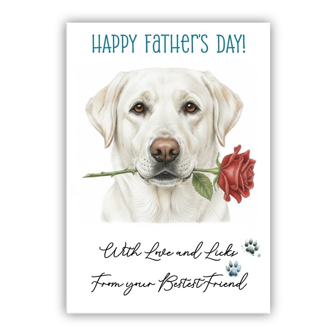 Father’s Day Card From the Dog – Cute Fathers Day Pet Card – “With Love and Licks” – Multiple Breeds Available (• White Labrador)
